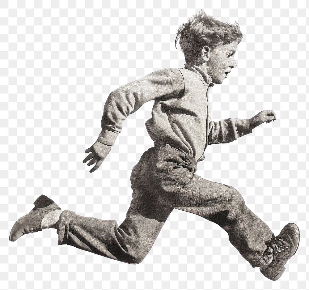 PNG Vintage boy running illustration