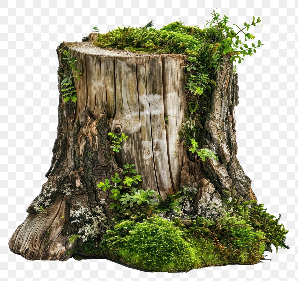 PNG Mossy tree stump with greenery