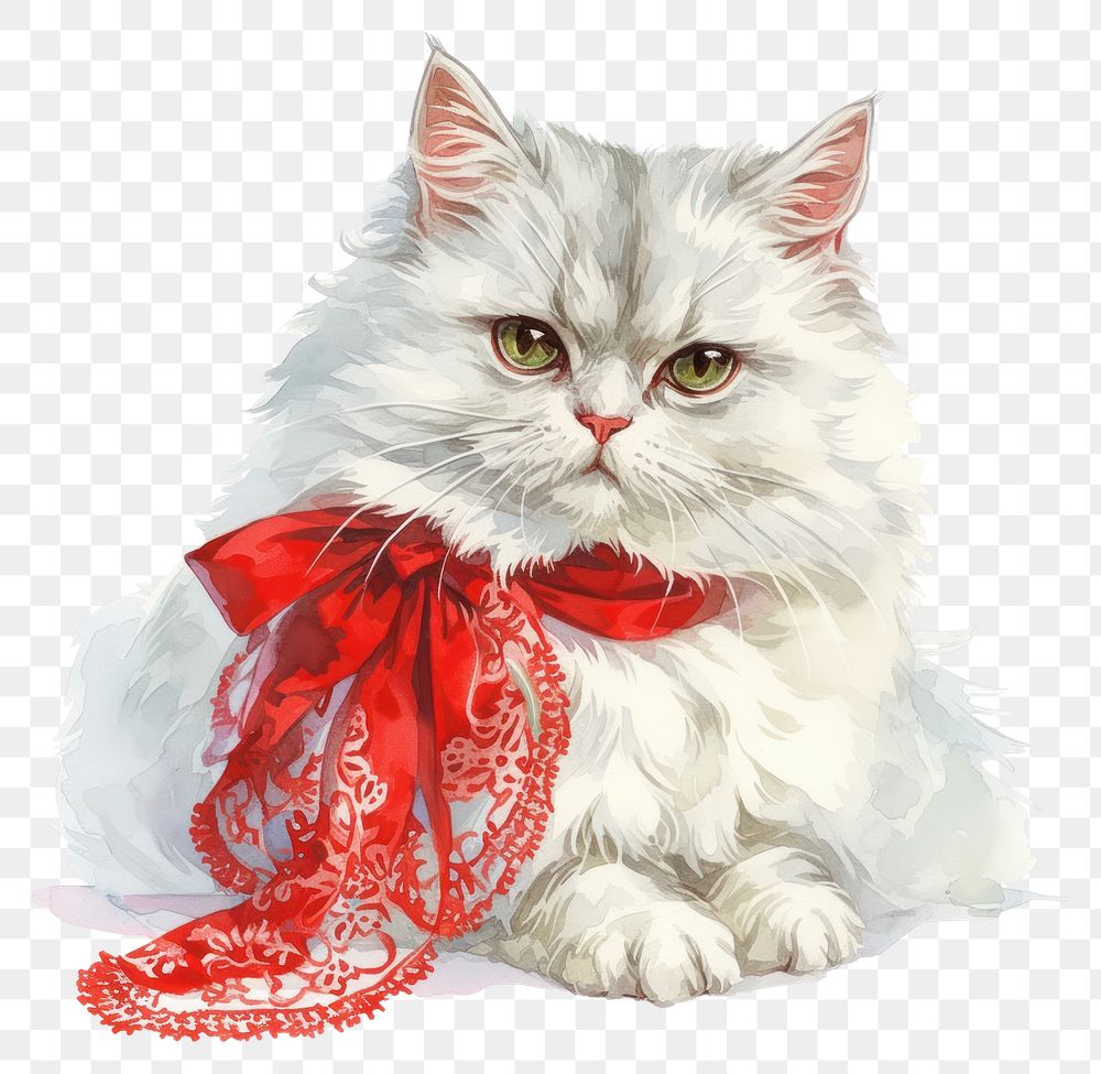 PNG  Elegant fluffy cat with bow