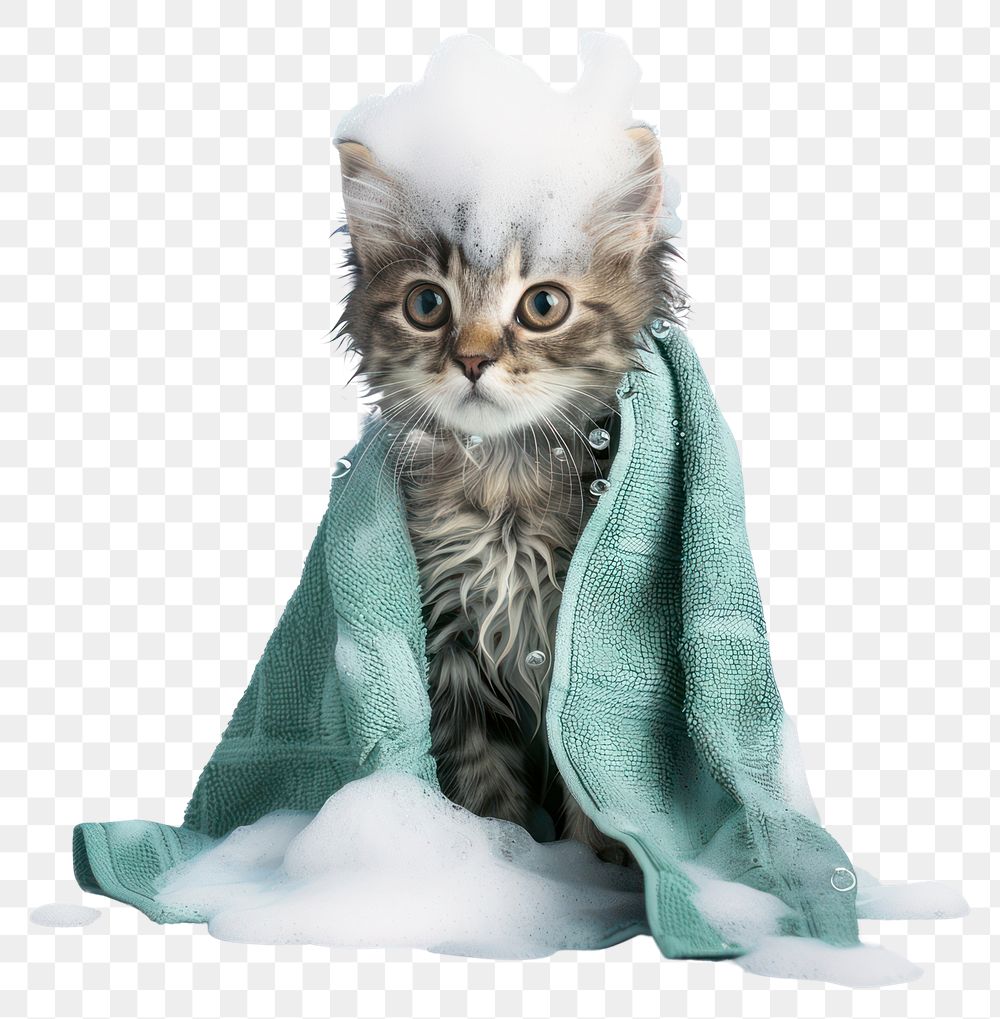 PNG  Adorable kitten bath time fun