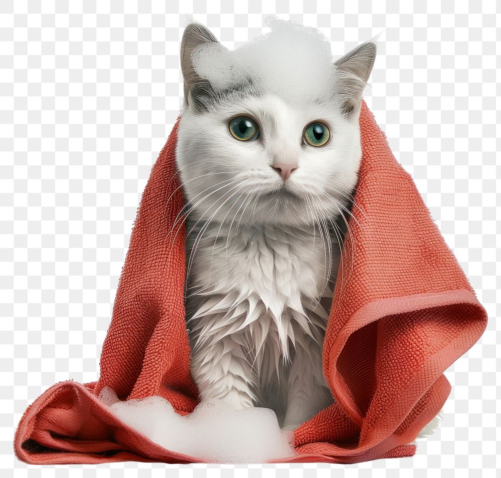 PNG  Adorable cat with red towel