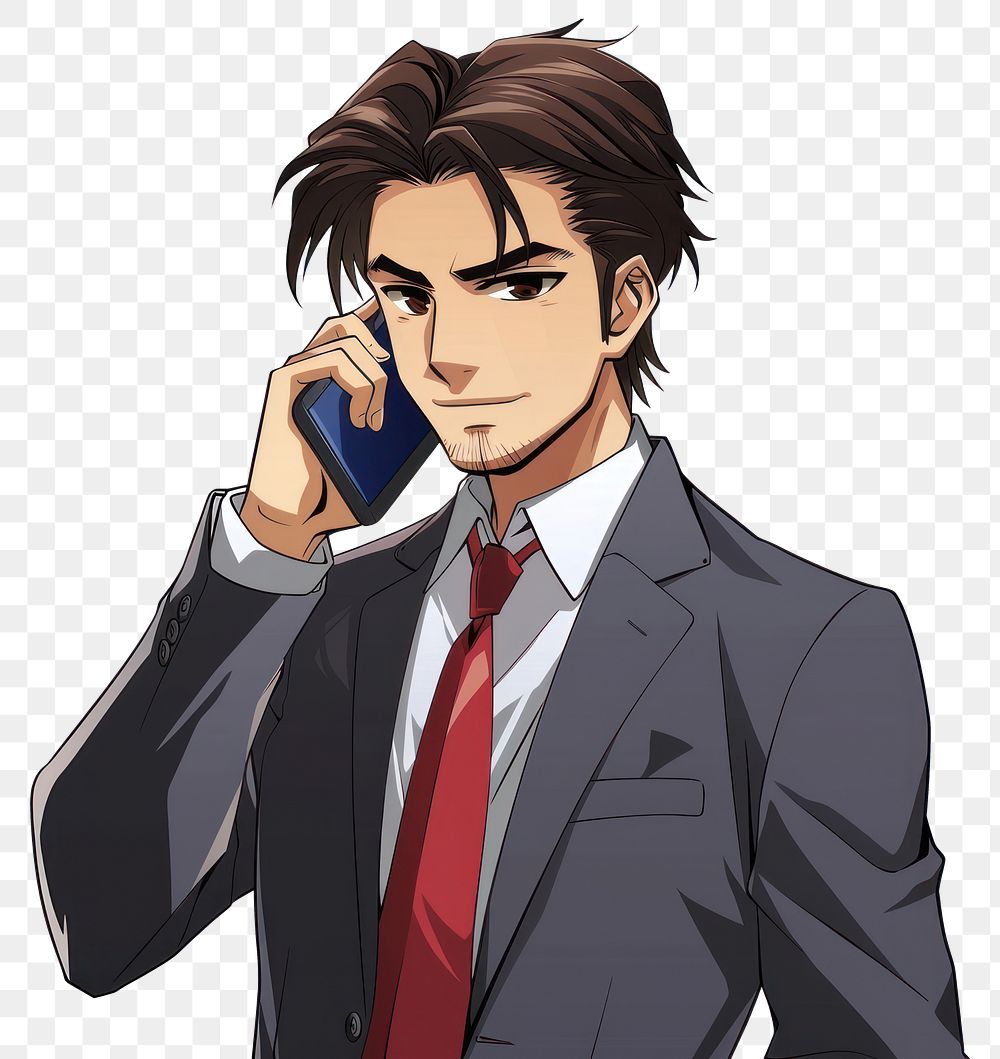 PNG Anime businessman on phone | Free PNG - rawpixel