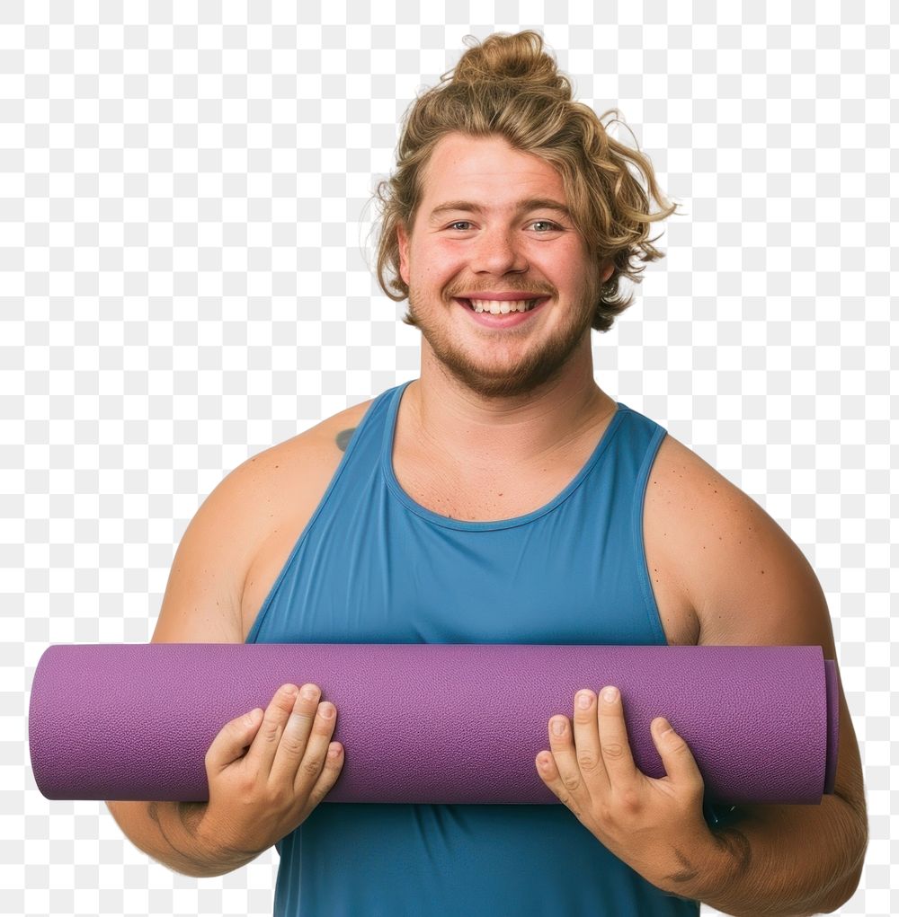 PNG Smiling man holding yoga mat