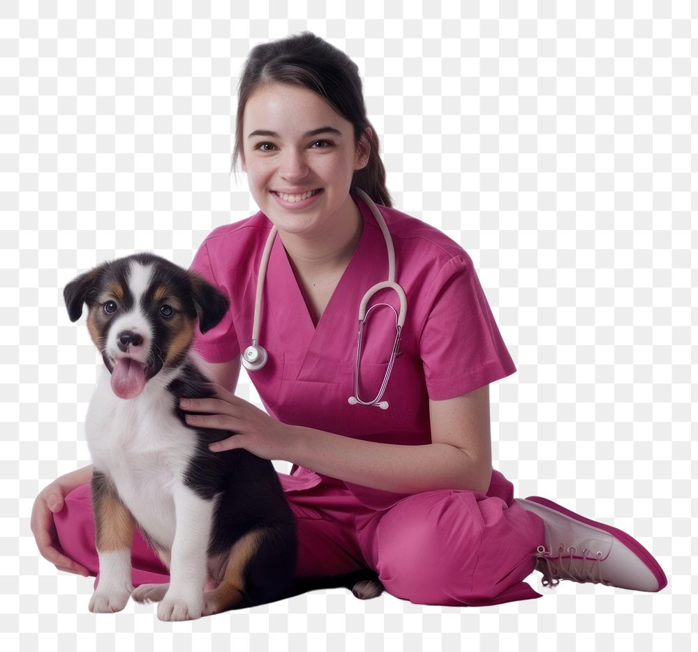 PNG  Veterinarian with puppy smiling
