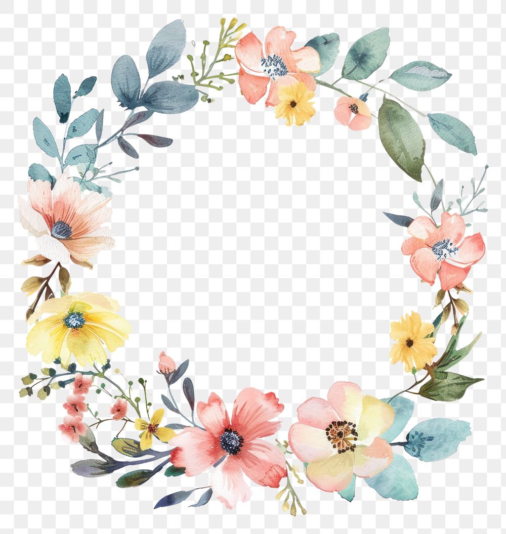 PNG  Elegant watercolor floral wreath