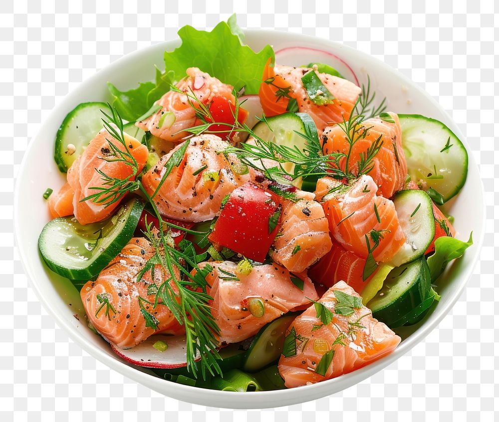 PNG Fresh salmon vegetable salad bowl