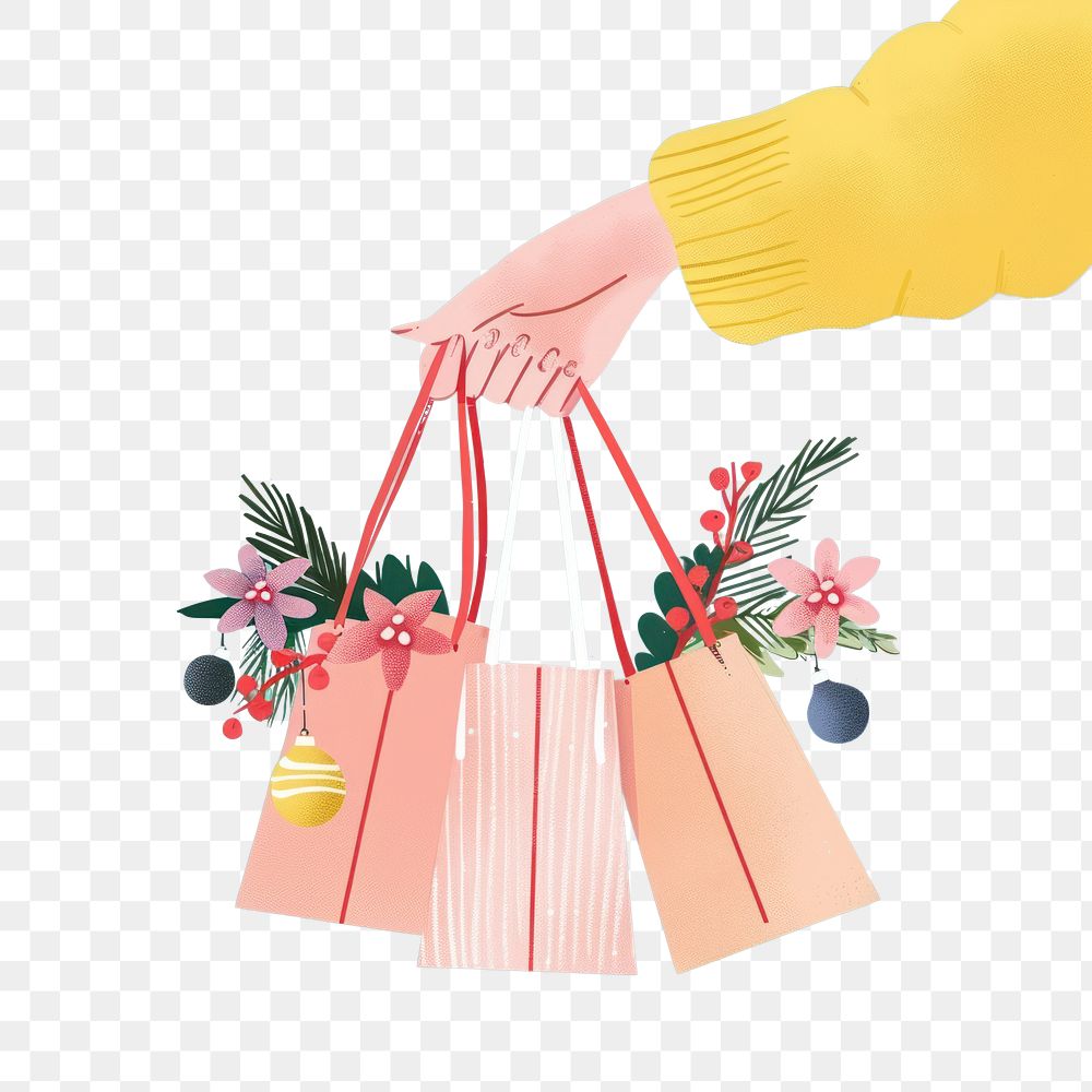 PNG Hand holding festive shopping bags