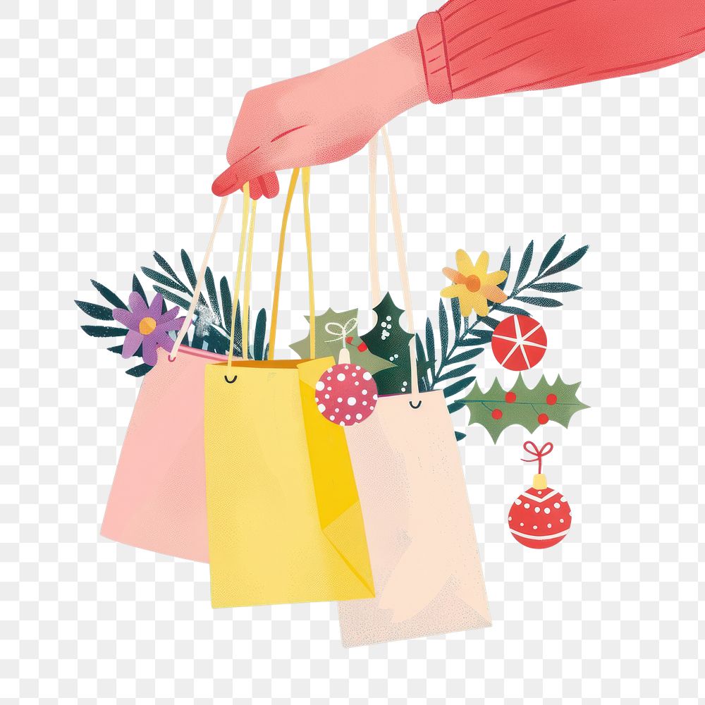 PNG Hand holding festive shopping bags