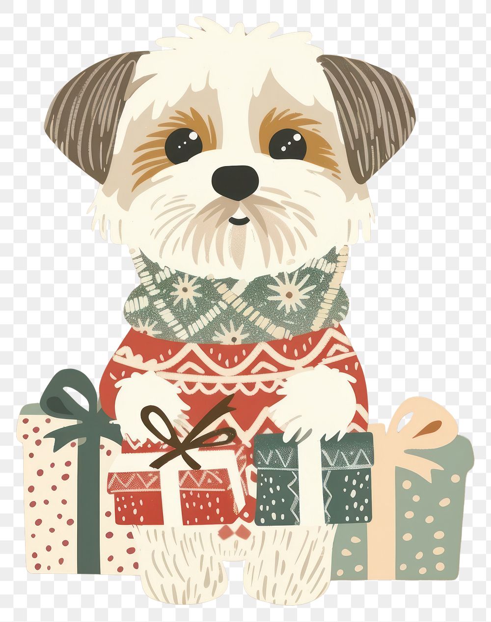 PNG Cute dog with Christmas gifts