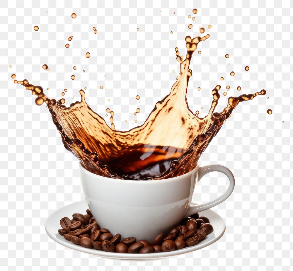 Splashing coffee cup beans