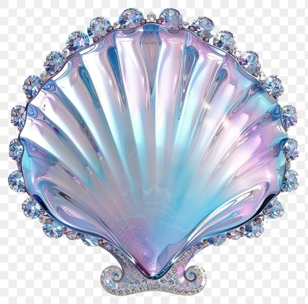 PNG Iridescent seashell with sparkling gems