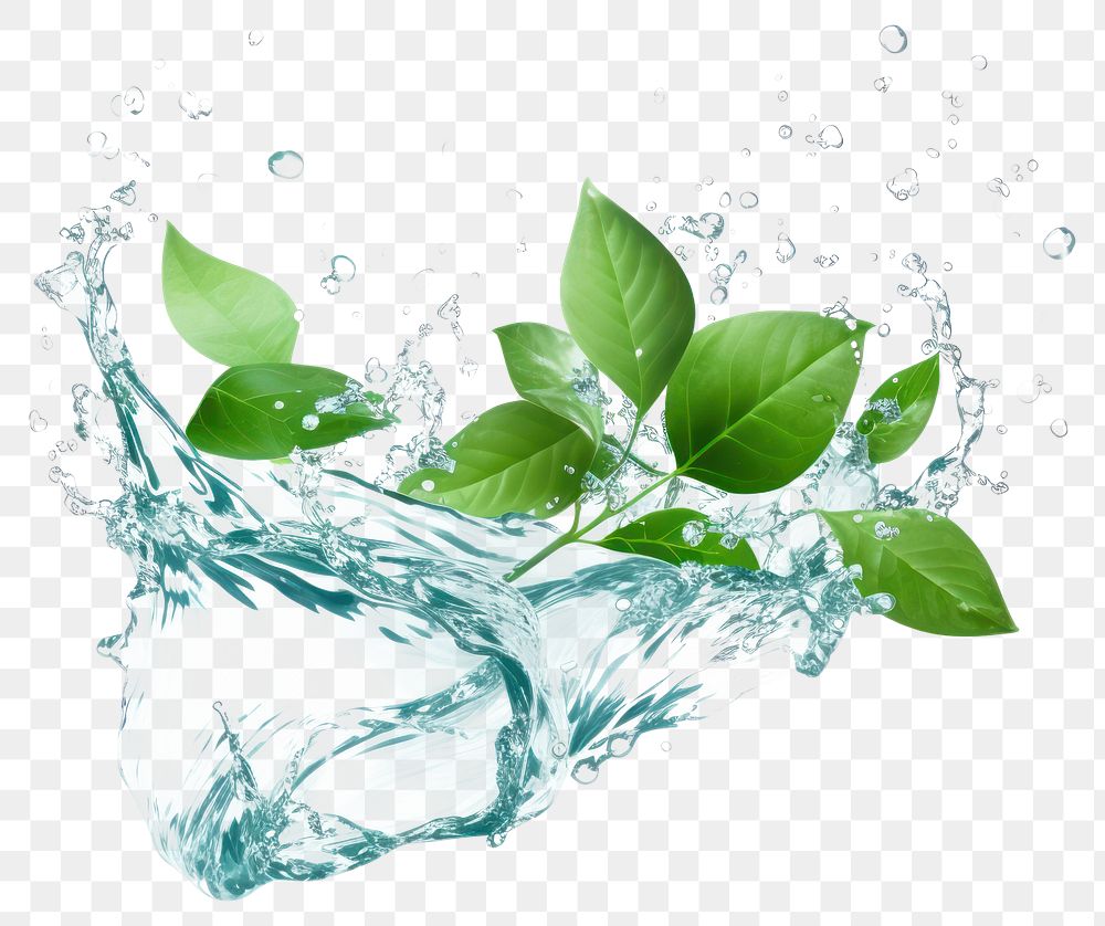 PNG  Fresh leaves splashing in water