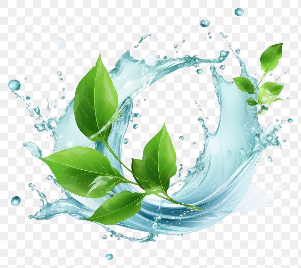 PNG  Fresh green leaves water splash