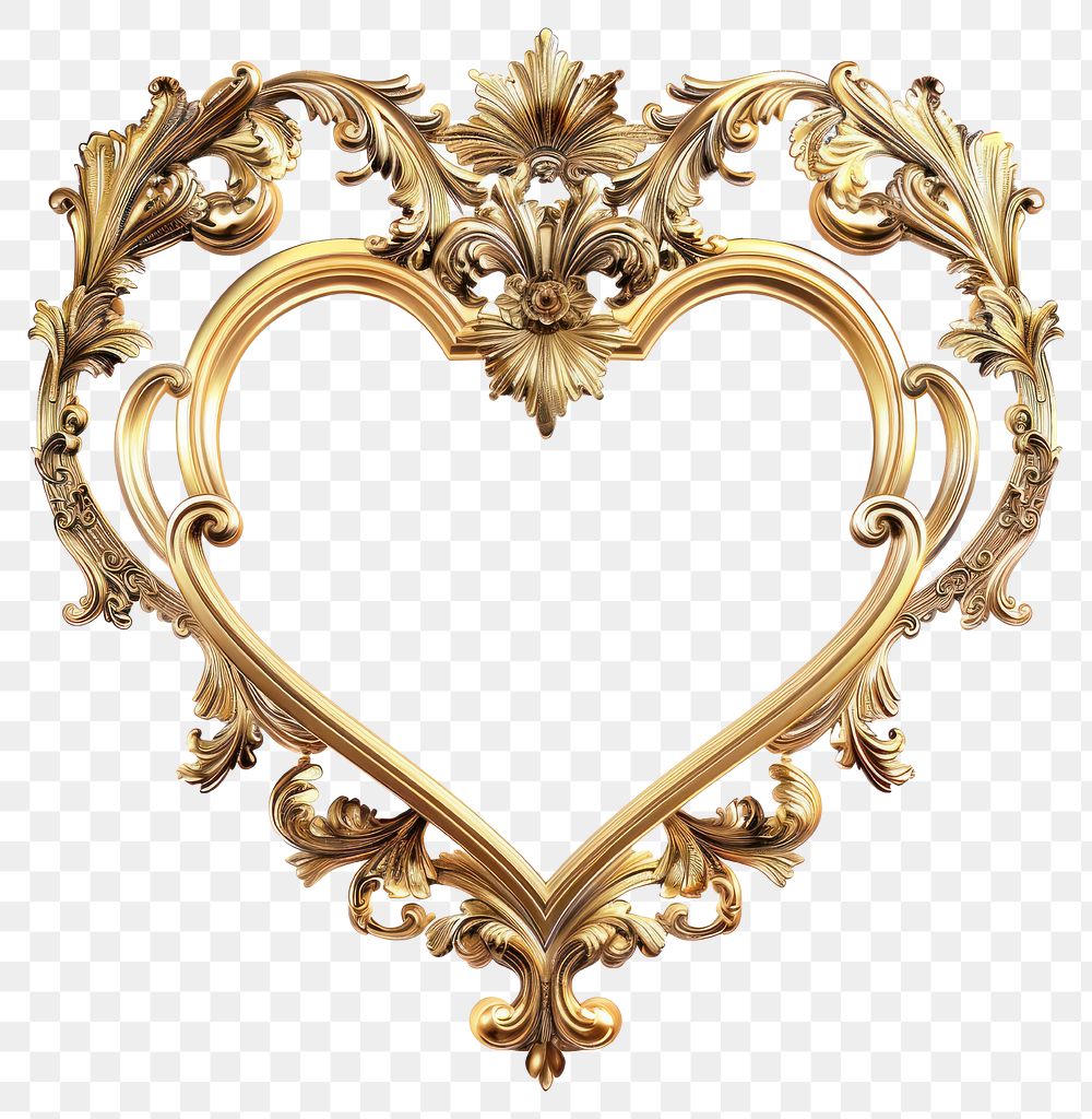 PNG  Elegant ornate golden heart frame