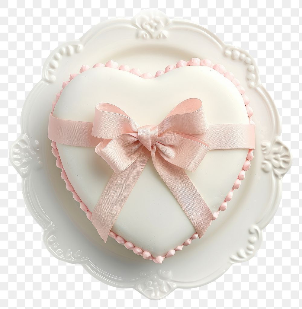 PNG  Heart-shaped cake with ribbon