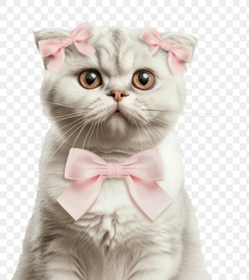 PNG  Adorable cat with pink bows