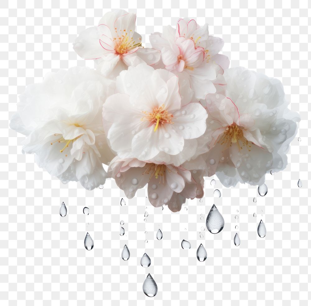 PNG  Delicate white flowers with raindrops