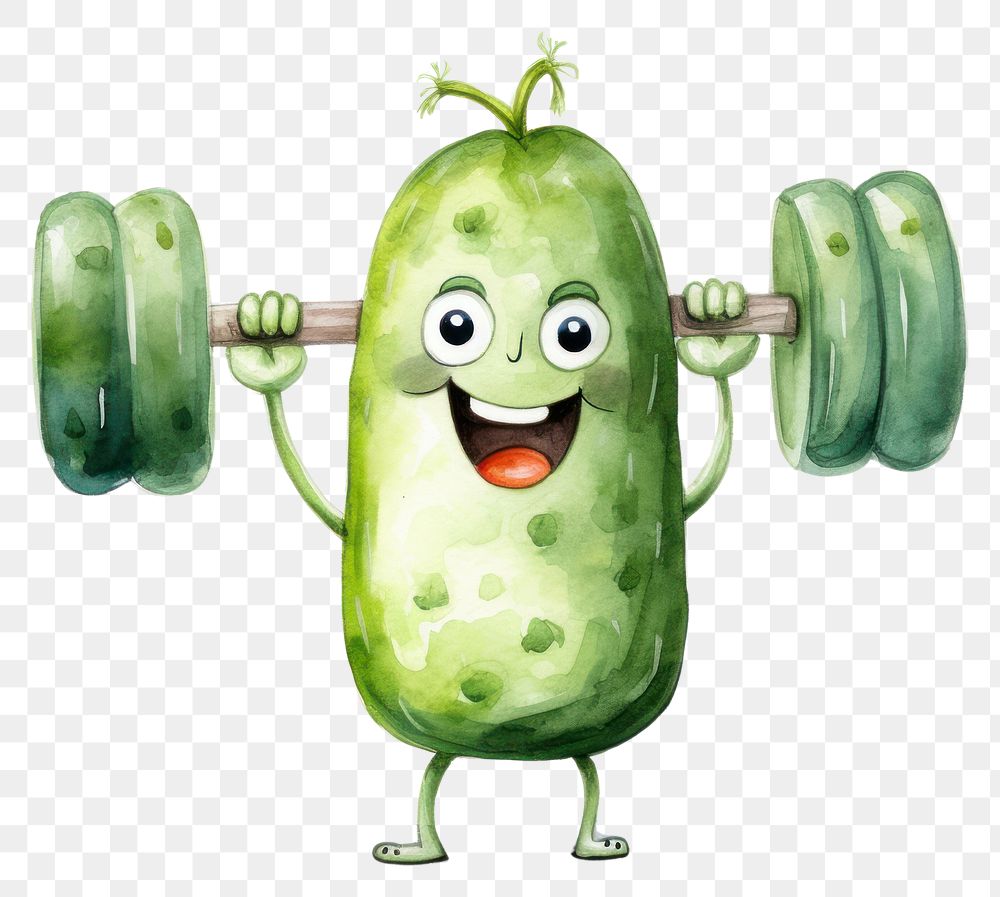 PNG Smiling pickle lifting green weights