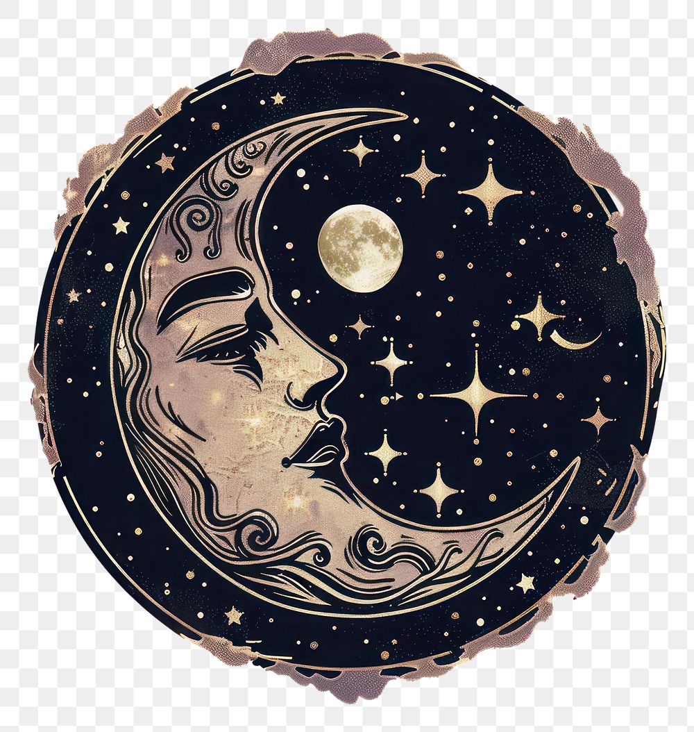 PNG Mystical moon face illustration art