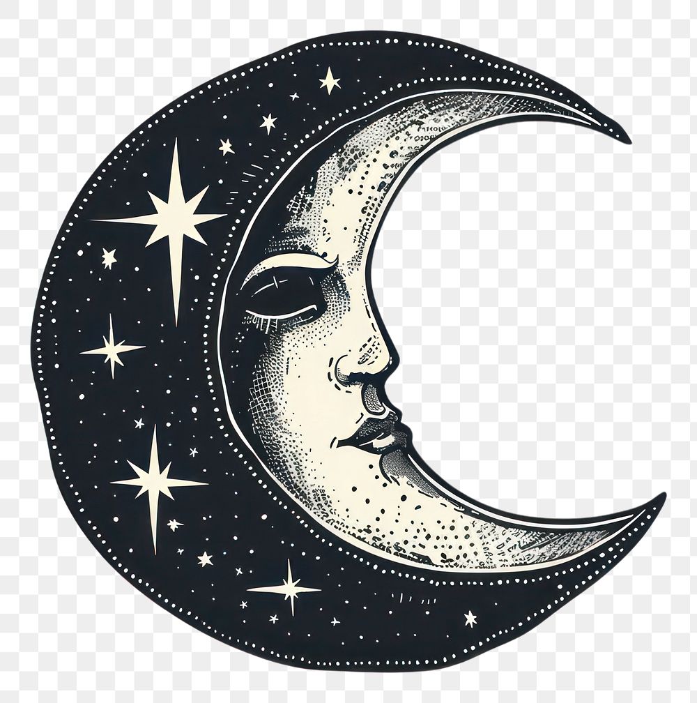 PNG Mystical moon with starry face