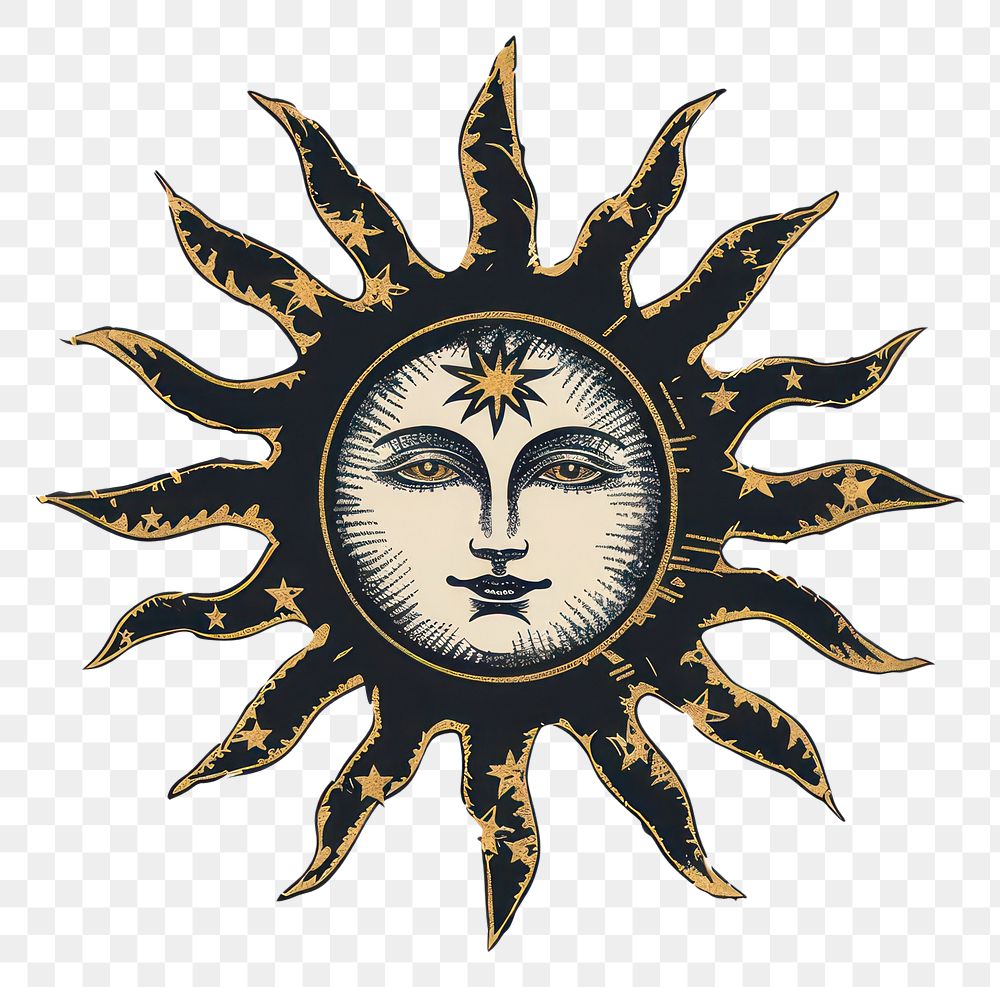 PNG Vintage celestial sun face illustration