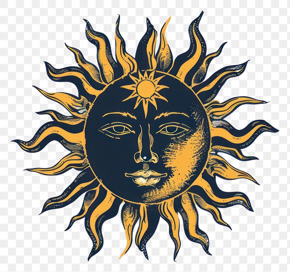 PNG Vintage sun face illustration art