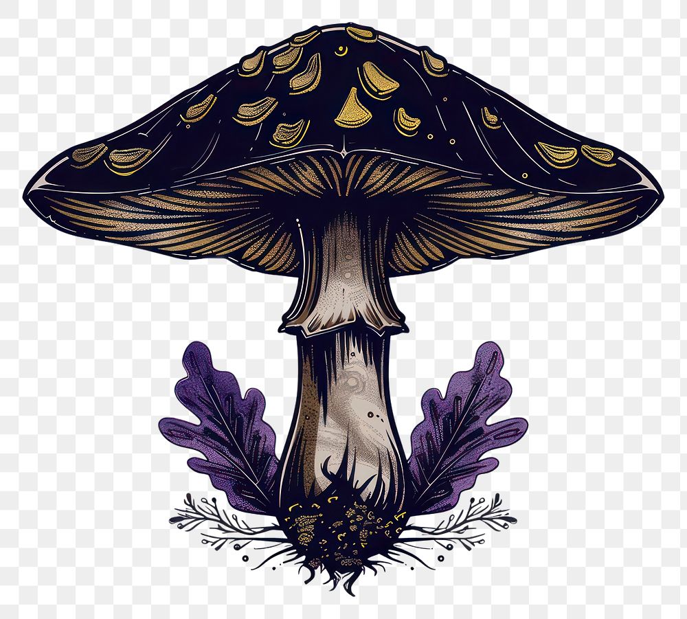 PNG Mystical mushroom with purple leaves