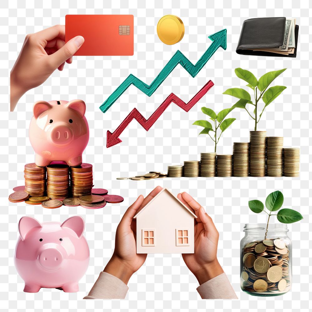 PNG saving money element set, transparent background