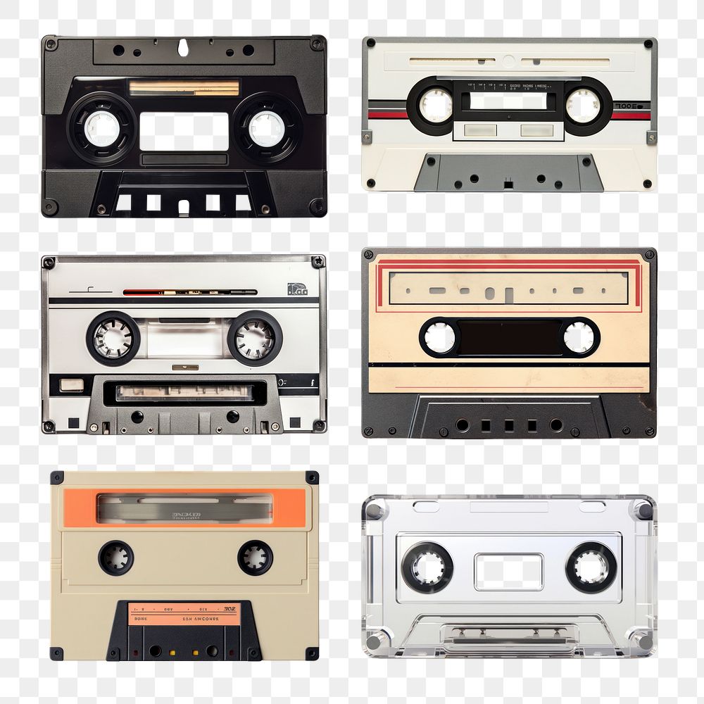 PNG vintage cassette tape element set, transparent background