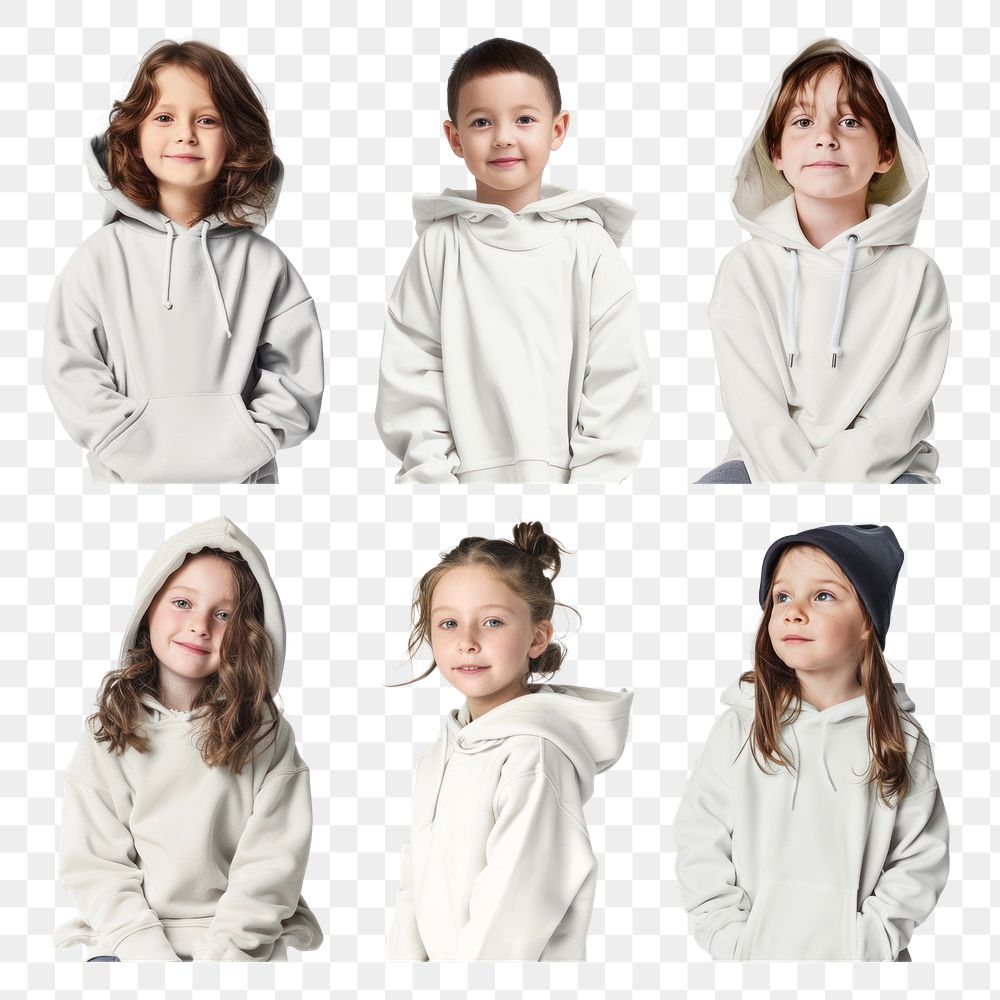 PNG cool kids wearing hoodies element set, transparent background