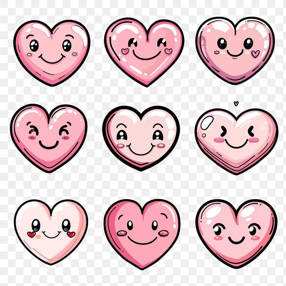 PNG cute heart emoji element set, transparent background