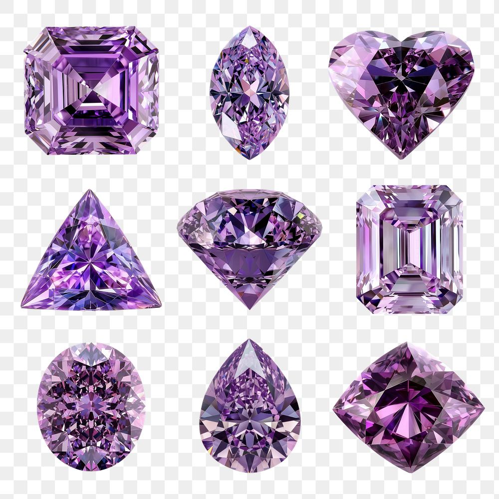 PNG purple diamond element set, transparent background