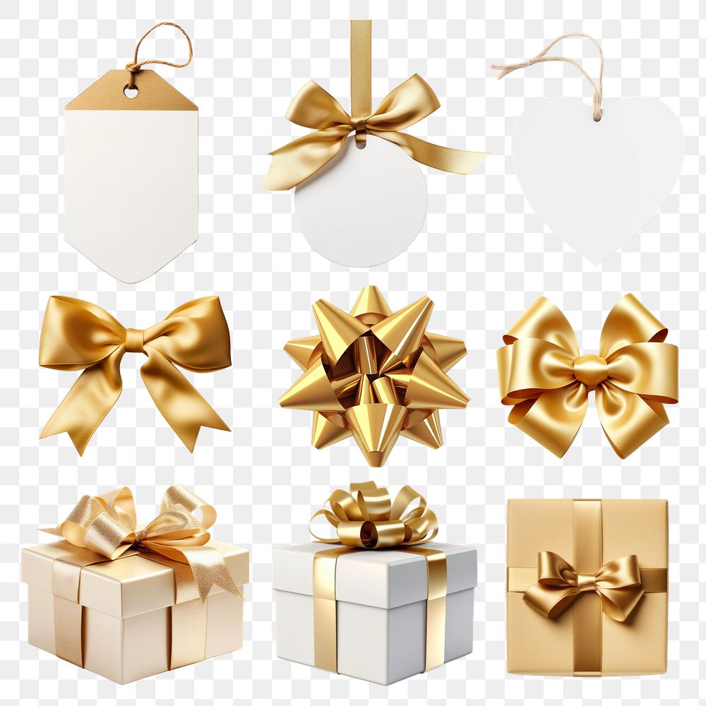 PNG gold gift box element set, transparent background