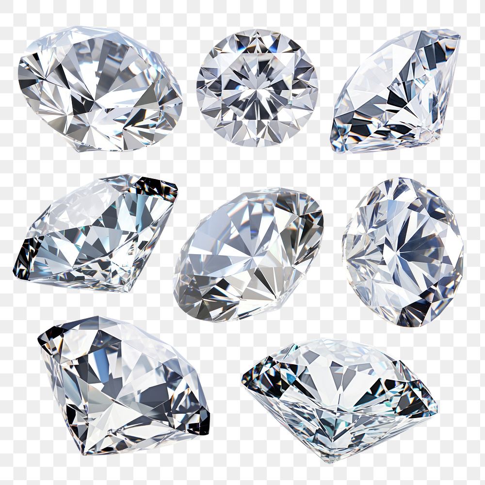 PNG jewelry diamond element set, transparent background