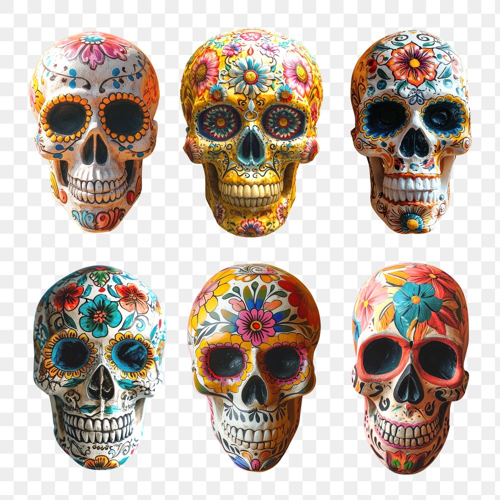 PNG cinco de mayo skull element set, transparent background