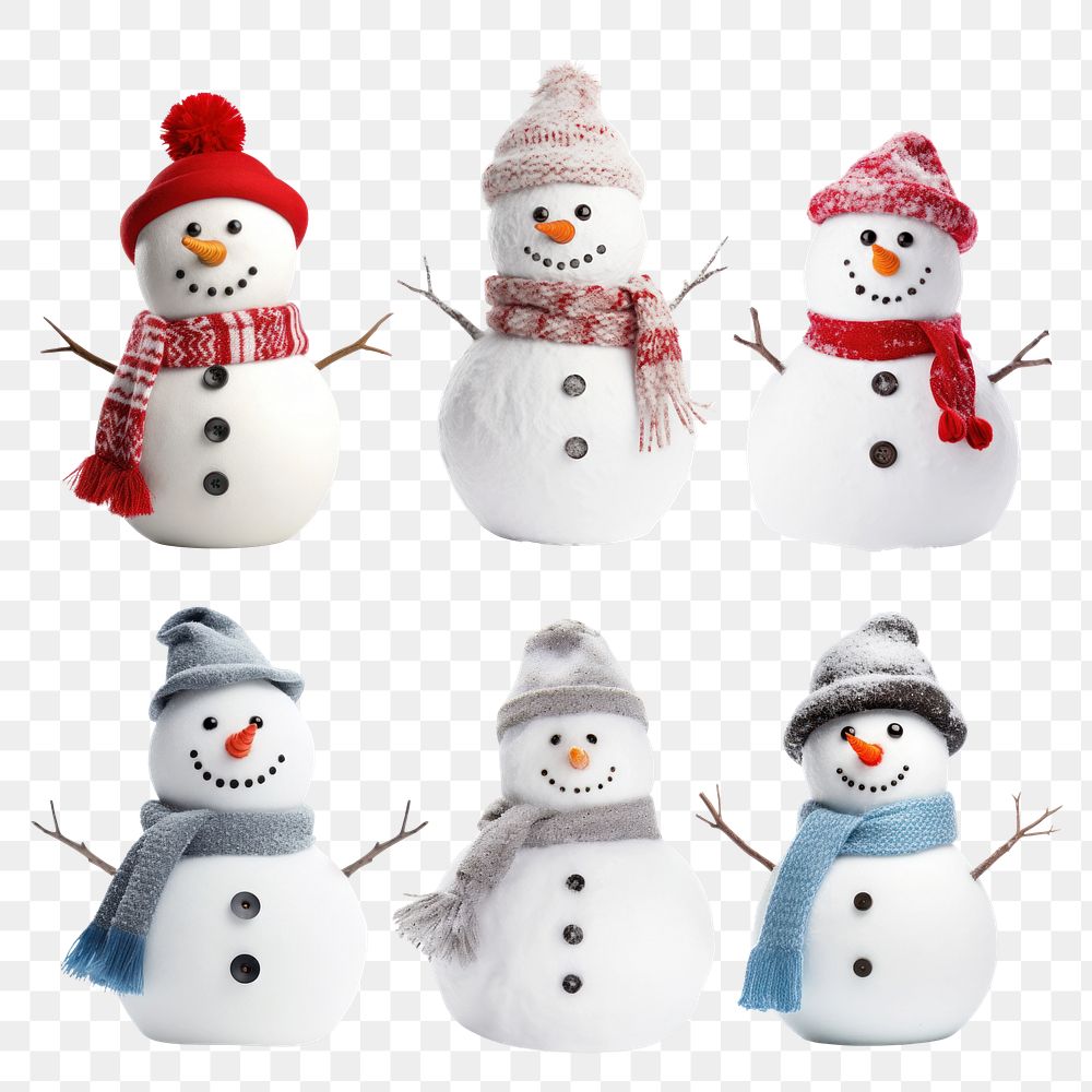 PNG winter snowman element set, transparent background