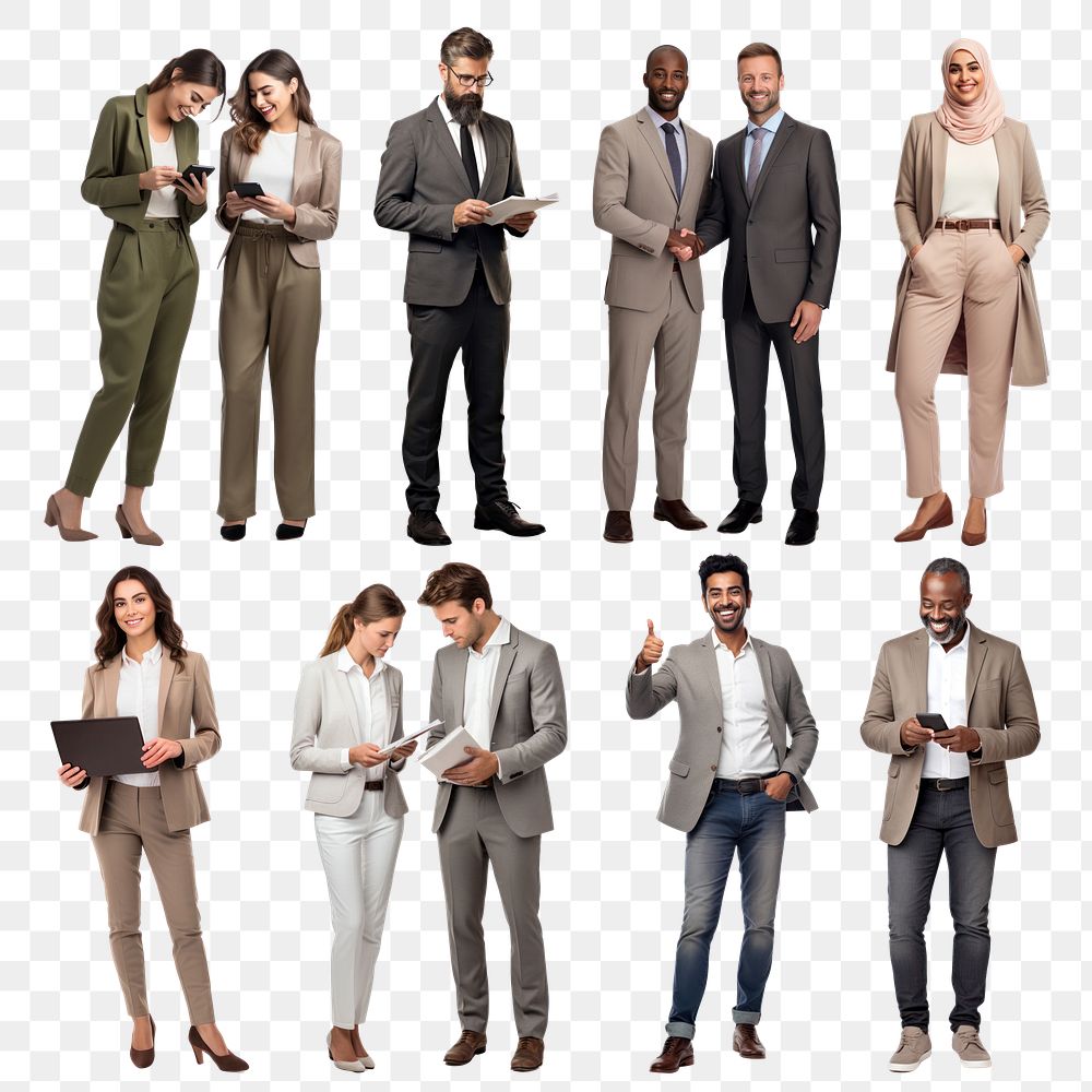 PNG diverse business people design element set, transparent background