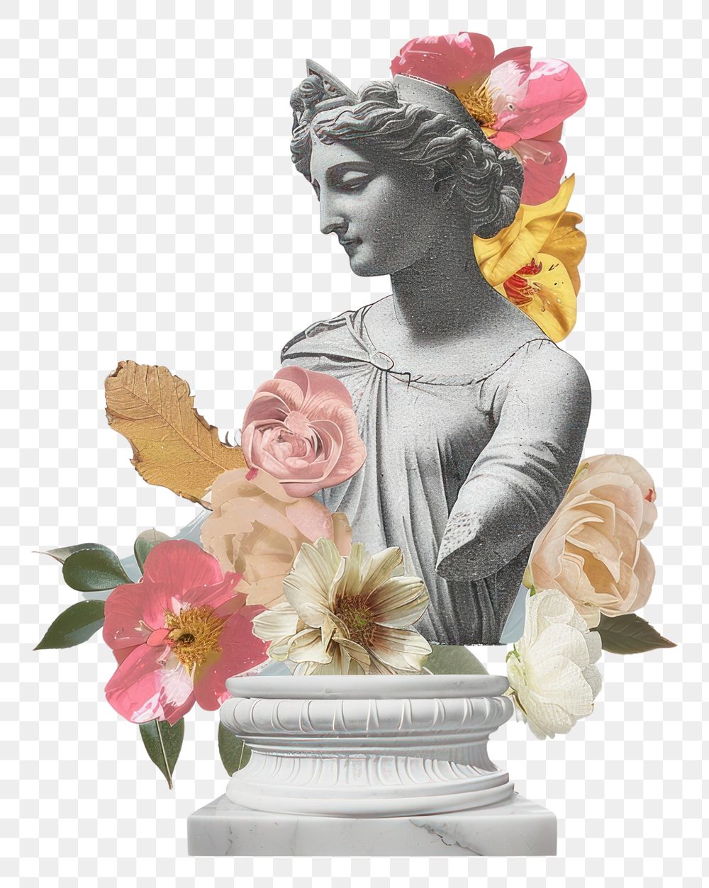 PNG Classical statue with floral elements