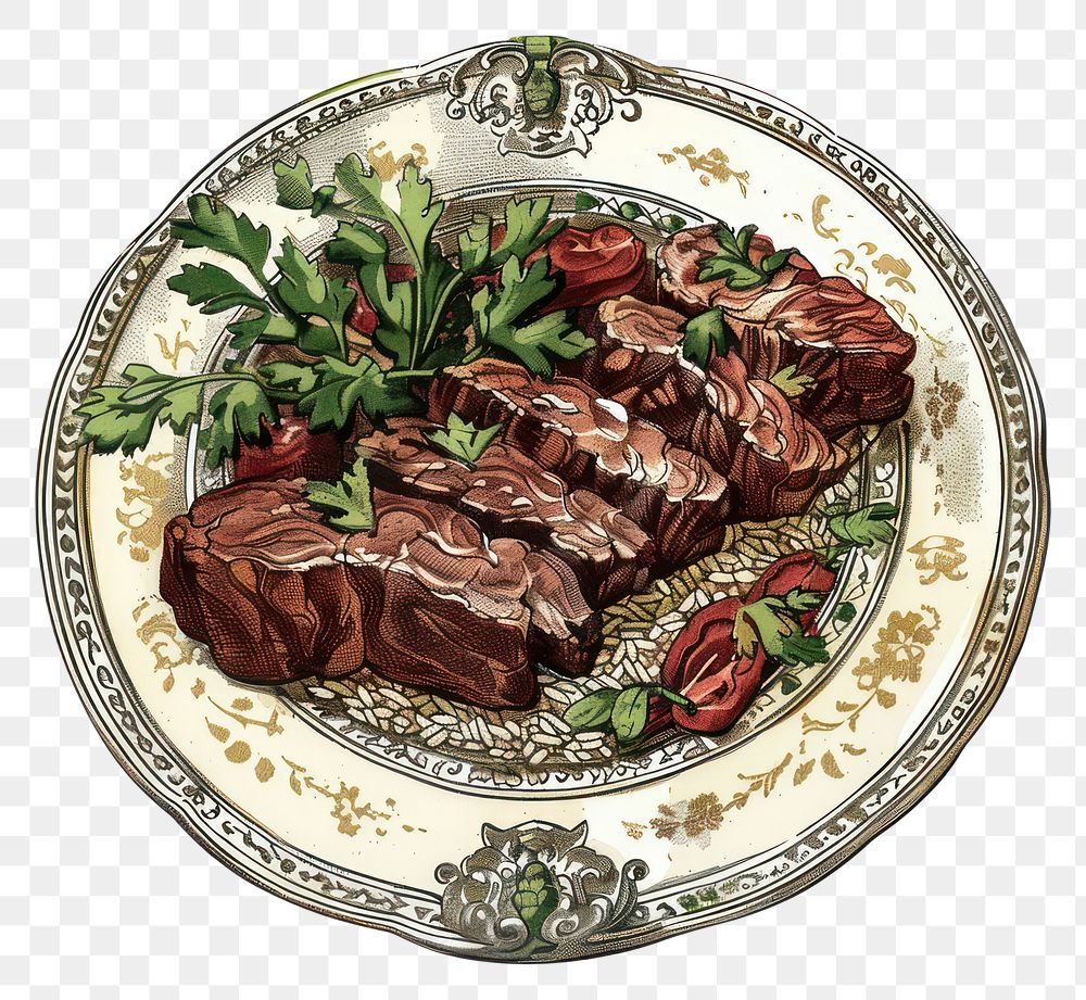 PNG Delicious steak on ornate plate