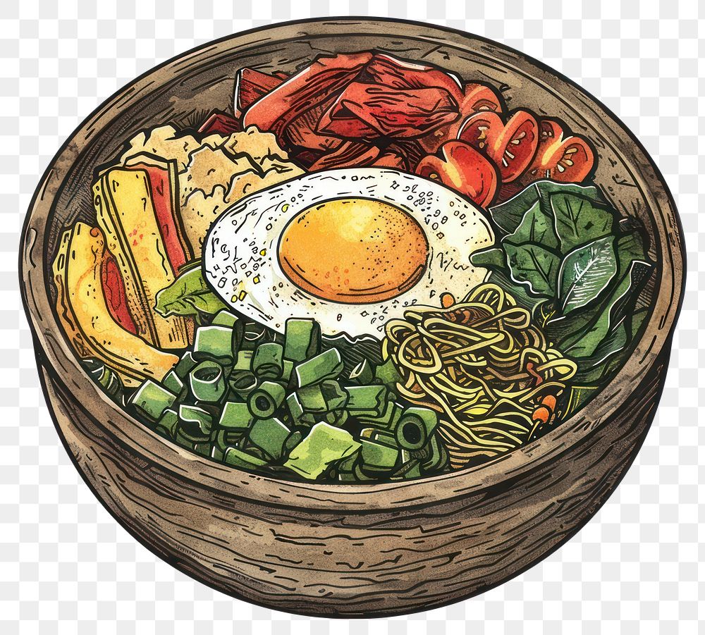 PNG Colorful nutritious Korean bibimbap bowl