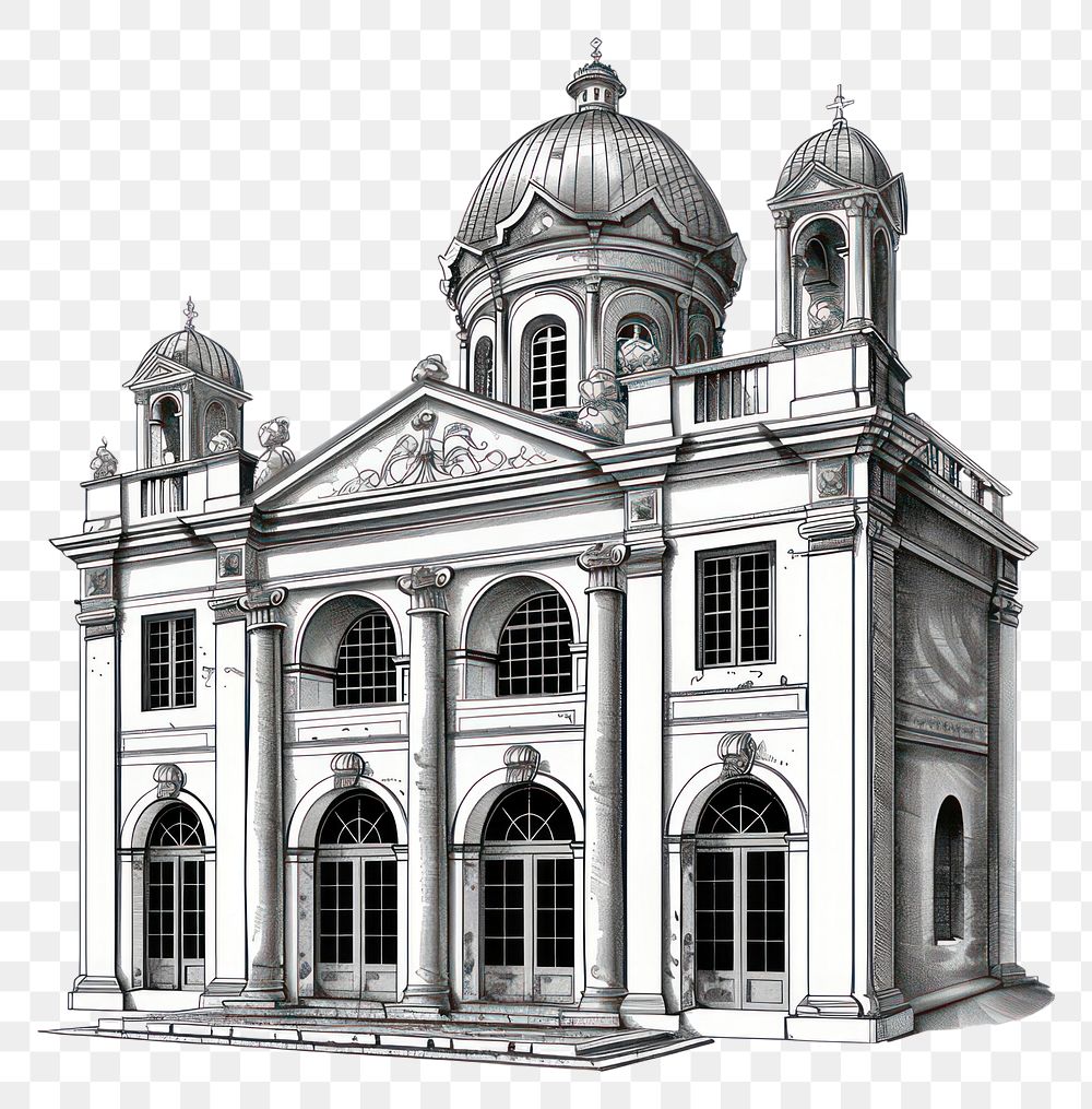 PNG Detailed architectural sketch of cathedral