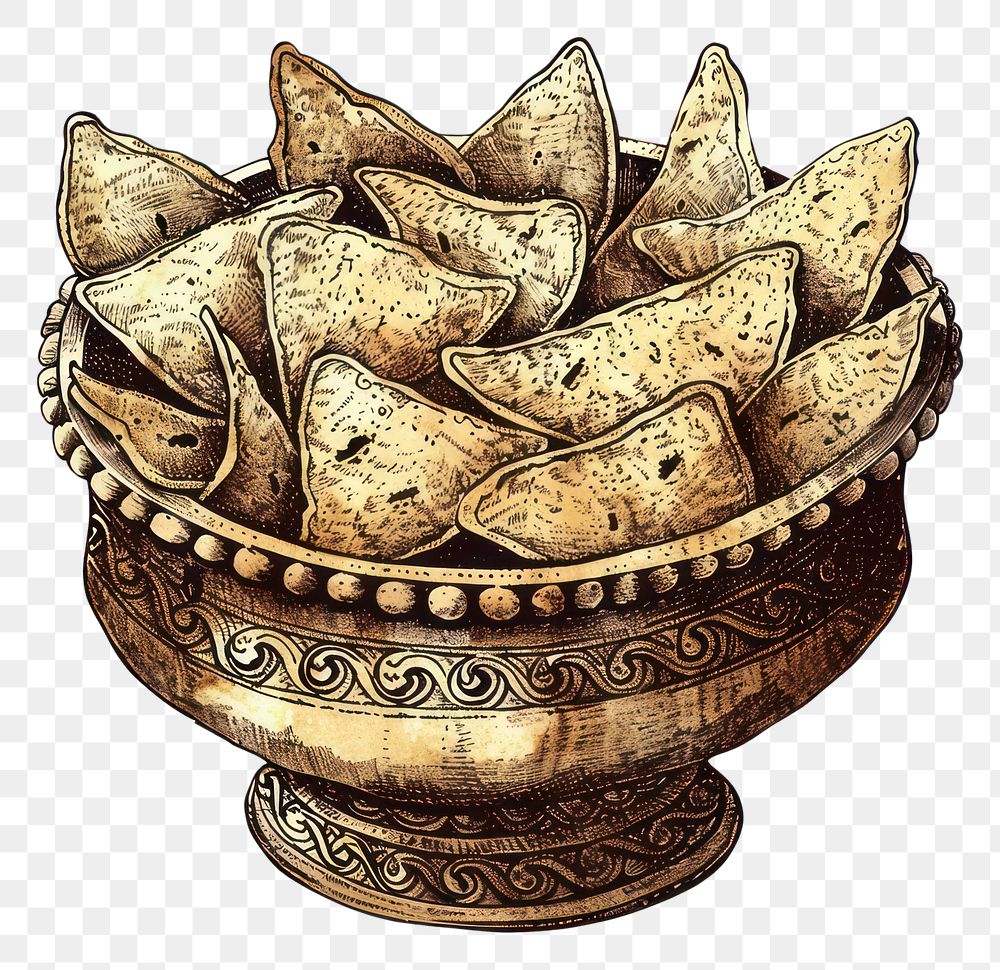 PNG Golden samosas in ornate bowl