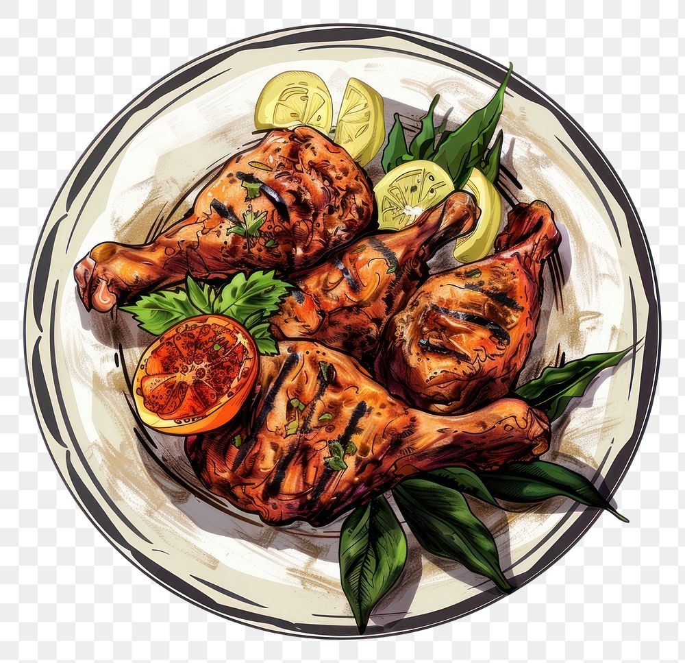 PNG Grilled chicken with lemon garnish