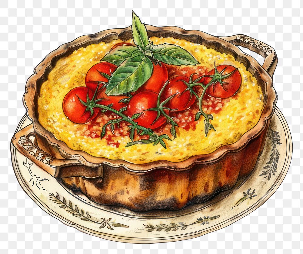 PNG Delicious tomato basil quiche illustration