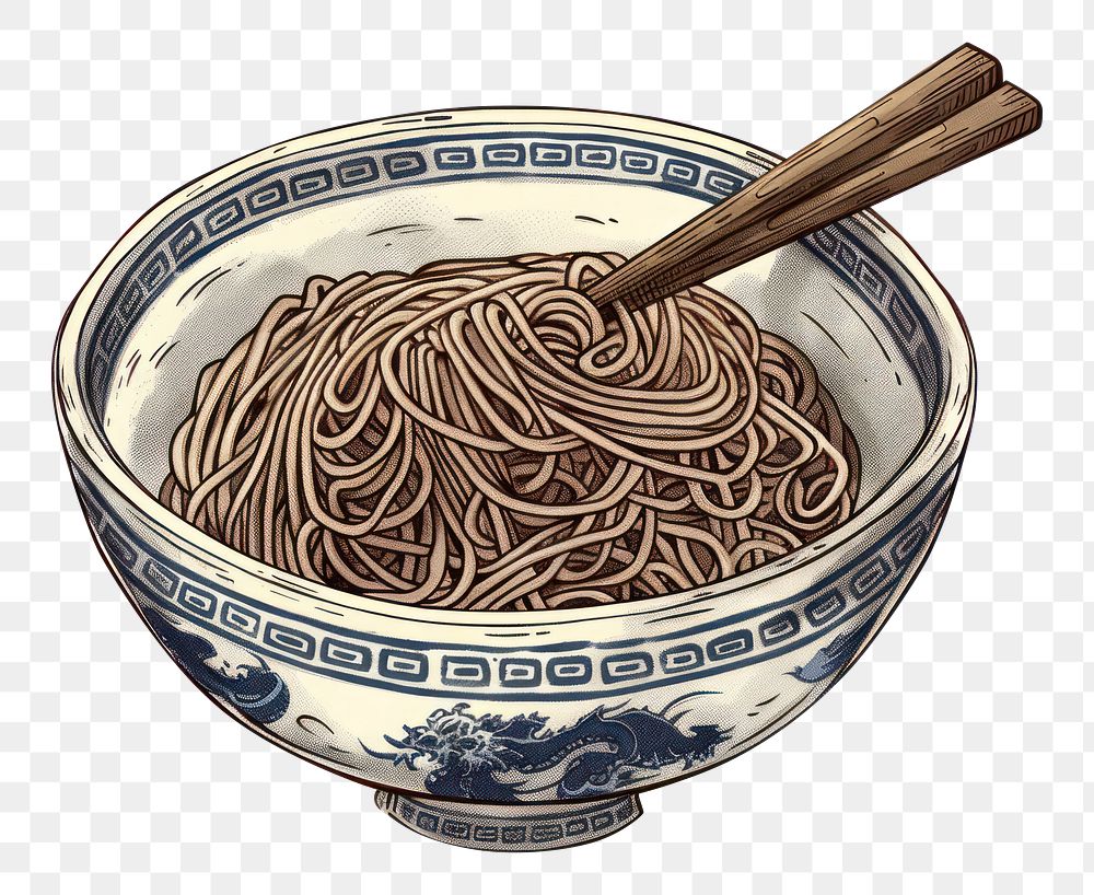 PNG Traditional Asian noodle bowl illustration