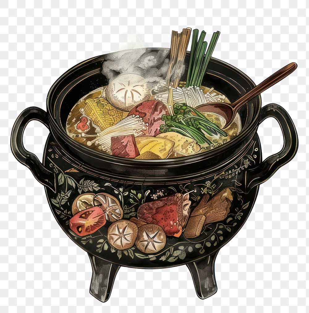 PNG Traditional hot pot with ingredients