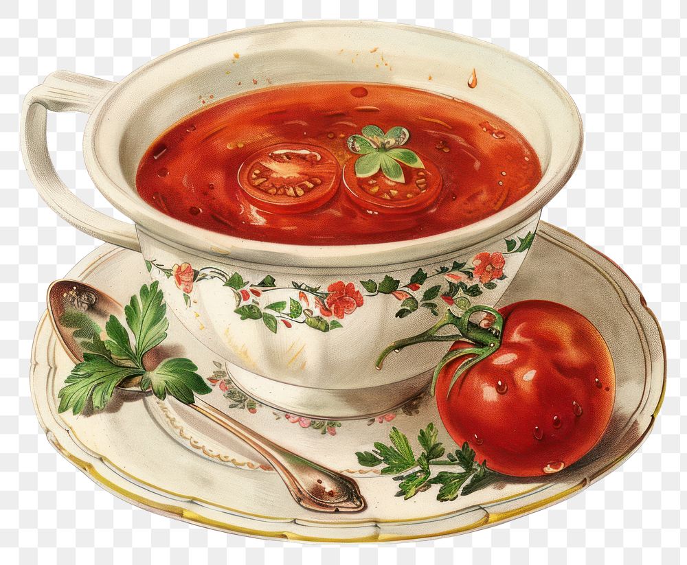 PNG Vintage tomato soup illustration