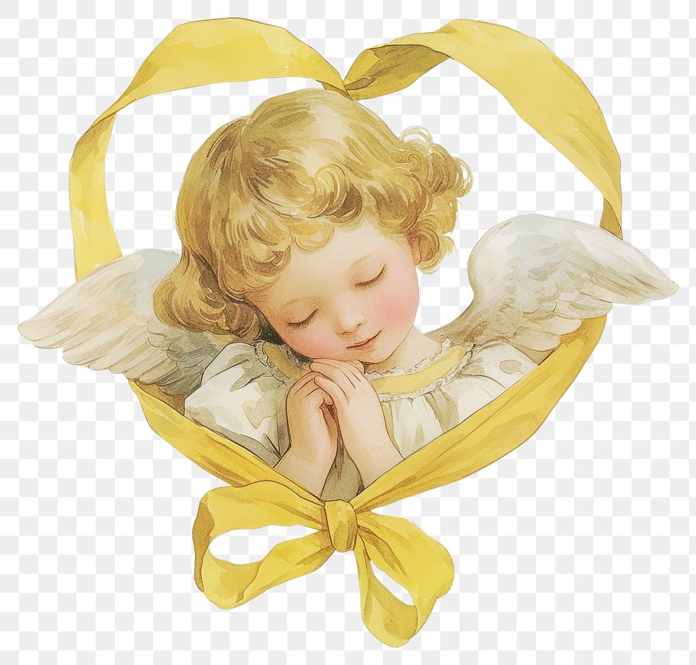 PNG Serene angel with yellow ribbon