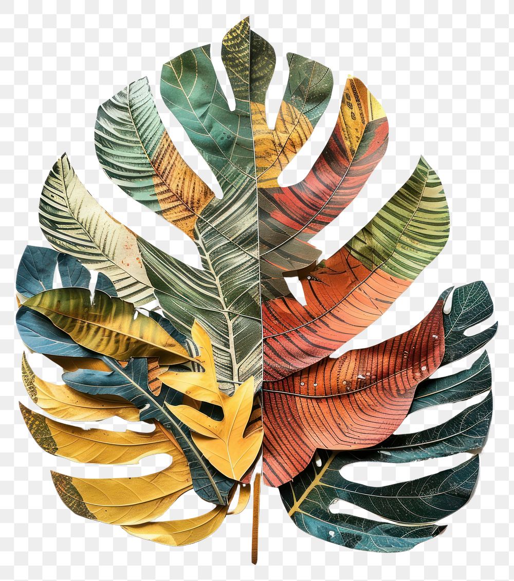 PNG Colorful layered tropical leaf illustration