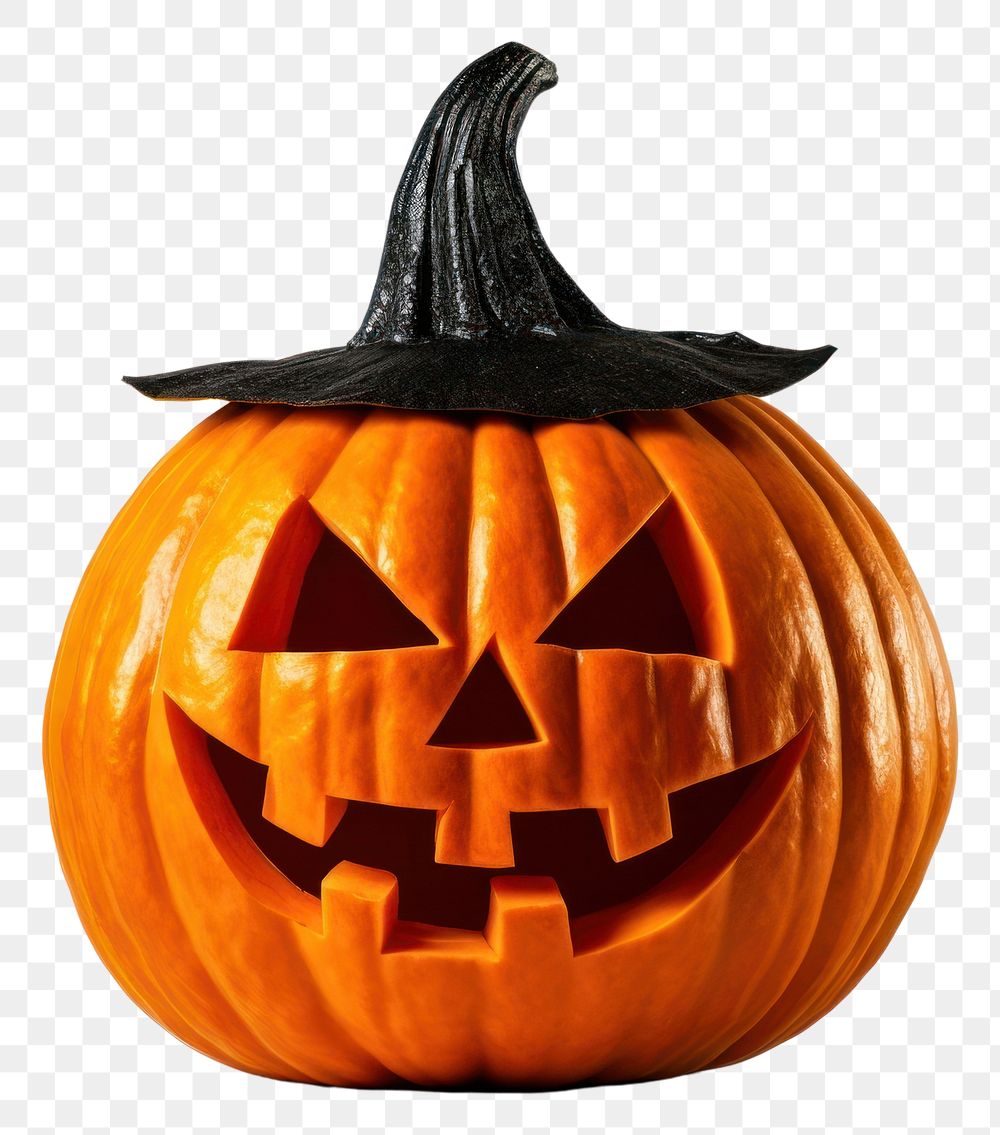 PNG Carved pumpkin with witch hat